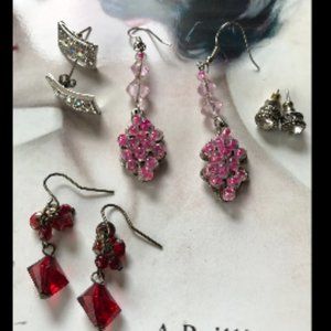 LOT OF 4 Pair VINTAGE ESTATE Glamorous Costume Jewelry Pierced Earrings